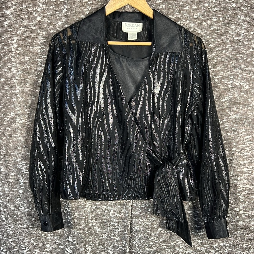 Vintage Jordan Petite Sheer Long Sleeve Blazer with Tie and‎ Undershirt